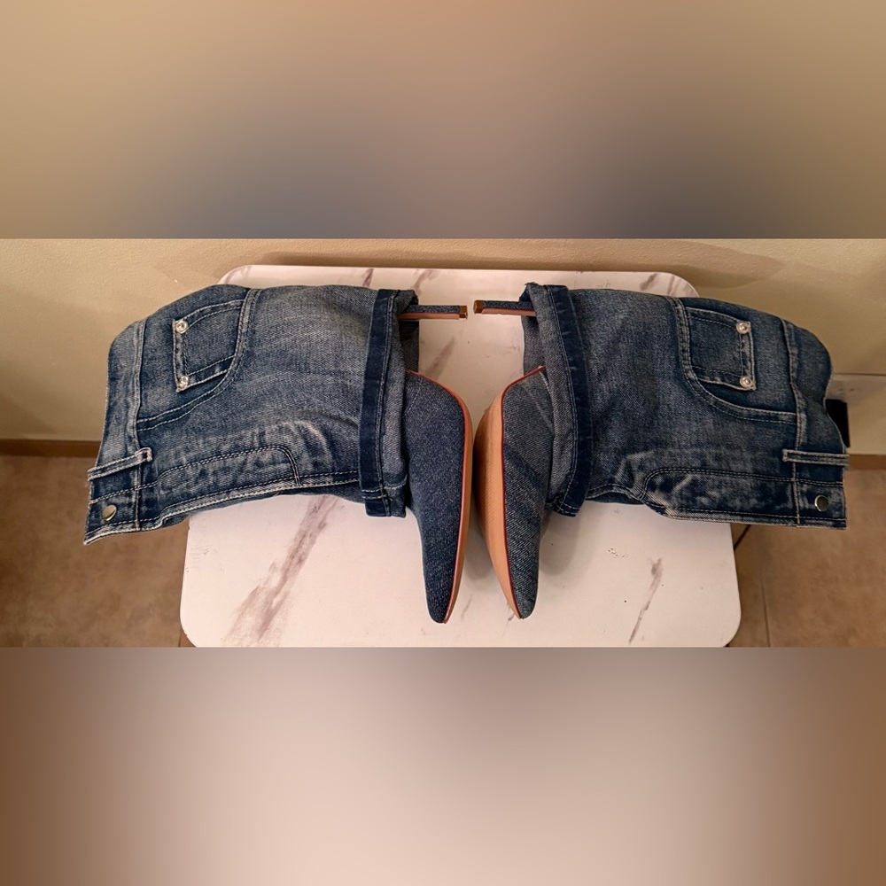 Azalea Wang Reeves Denim Boot Stilettos, Size 7, EUC - Picture 3 of 13